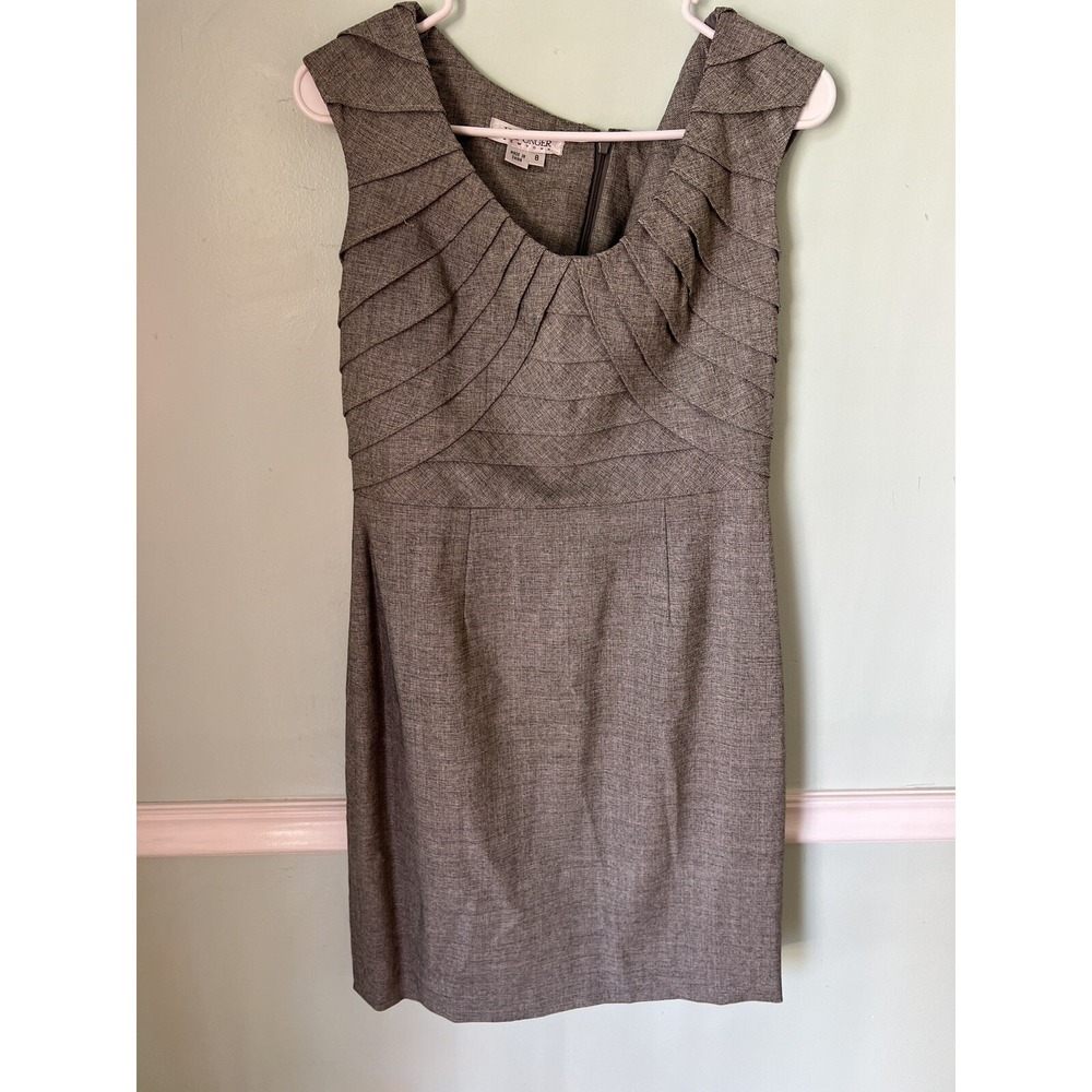 Kay Unger Gray Pleated Bodice Midi Dress